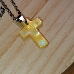 Minimalist Butterscotch Amber Crystal Cross Pendant Necklace 18"